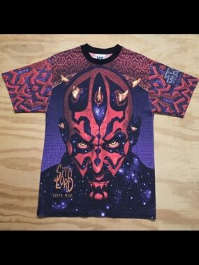 Vintage Star Wars Mens T Shirt All Over Print Darth Maul Lee Sport Size L